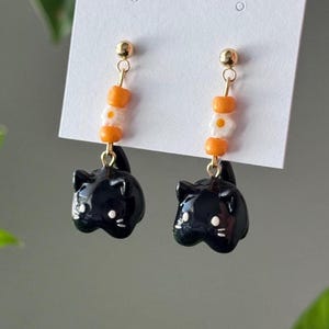 Bean, the Cat | Handmade Kawaii Clay Earrings (Gold & Silver)
