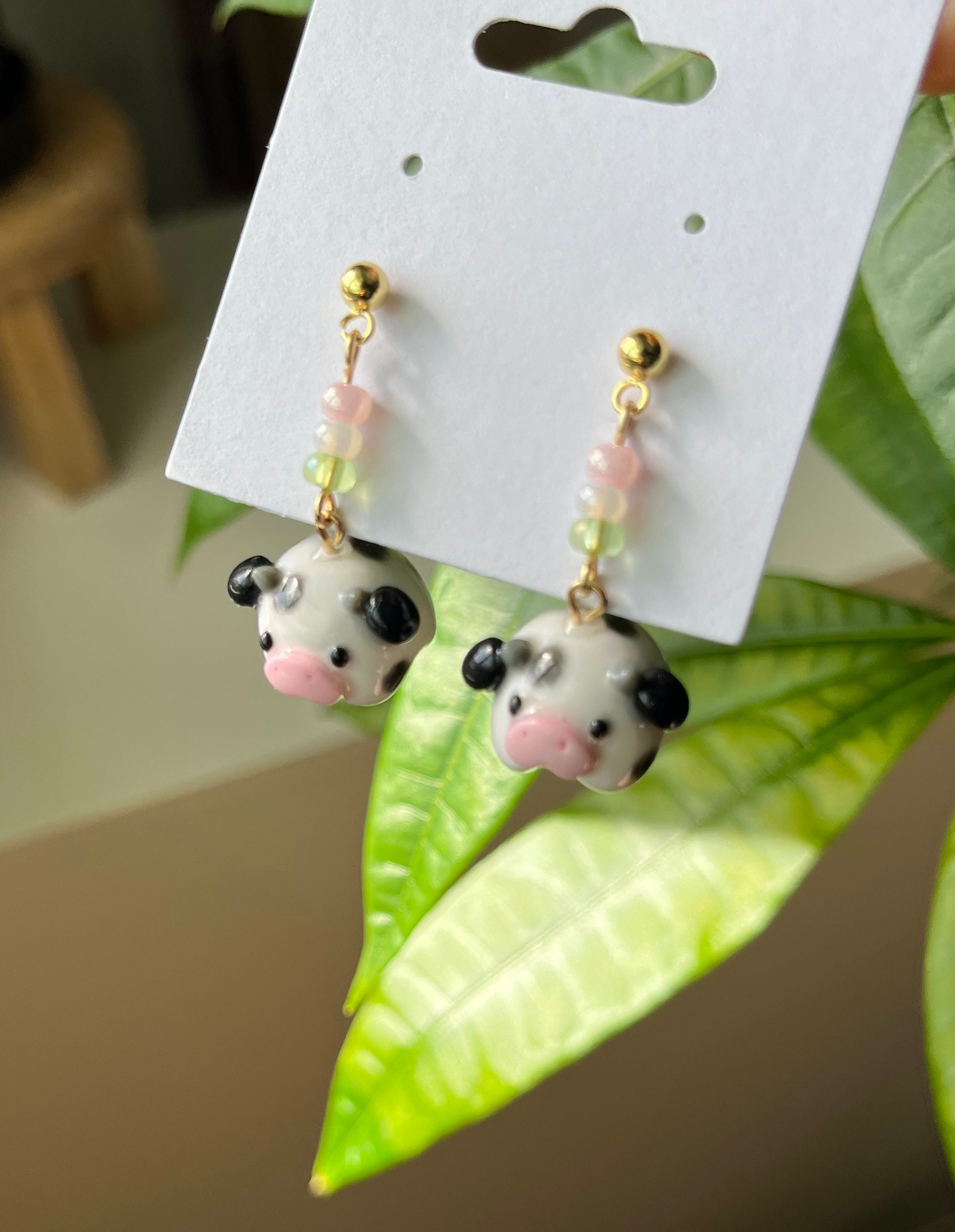 Cow clay earrings deals