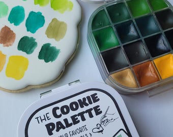 The Cookie Palette "The Greens" Kit Edible Watercolor Style Paints for Cookie and Cake Decorating Paint Your Own Cookies