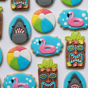 Summer Tiki Shark Flamingo Beachball Decorated Butter Vanilla Sugar Cookies
