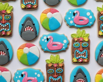 Summer Tiki Shark Flamingo Beachball Decorated Butter Vanilla Sugar Cookies