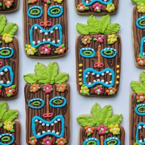 Summer Tiki Tropical Beach Polynesian Hawaiian Totem Decorated Butter Vanilla Sugar Cookies