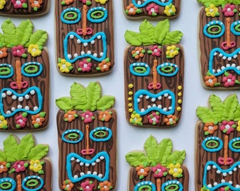 Summer Tiki Tropical Beach Polynesian Hawaiian Totem Decorated Butter Vanilla Sugar Cookies