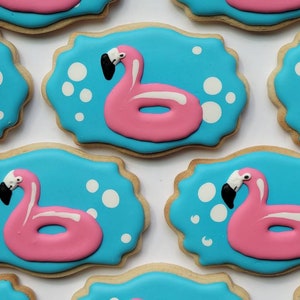 Summer Tropical Beach Flamingo Pool Float Decorated Butter Vanilla Sugar Cookies