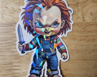 Chucky Horror Sticker – Holographic Vinyl Decal, Waterproof