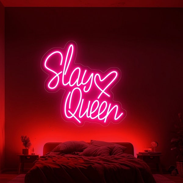 Slay Queen Neon Sign | Neon Sign Bedroom | Aesthetic Neon Sign | Neon Sign Wall Decor | Name Neon Sign | Light Up Sign | Neon Sign