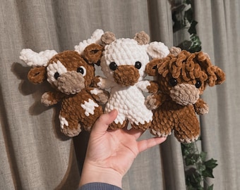 Baby cows TRIO pattern- baby longhorn, baby cow, baby highland, crochet cow pattern, amigurumi, highland, longhorn, cow crochet, low sew
