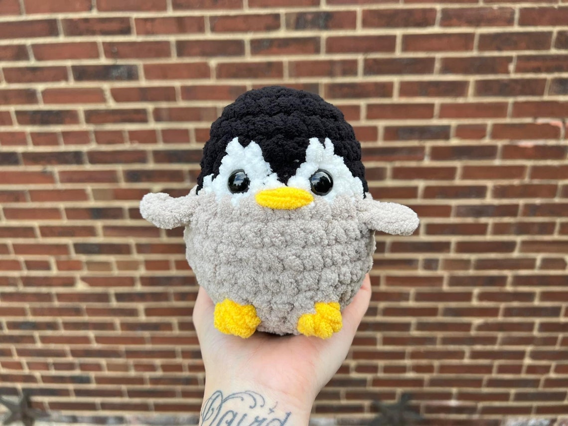 Handmade Positive Penguin, Crochet With Cowboy Hat Emotional Doll Support Crocheted Knitted Animal Inspirational Motivational Gift Home Office Decor
