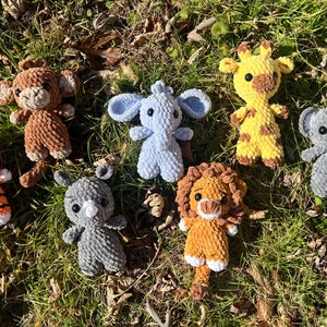 Crochet safari baby pack, pattern: crochet lion, elephant, rhino, monkey, giraffe, tiger, koala, amigurumi patterns