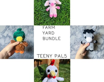 Farm Yard Teeny Pal BUNDLE- crochet pattern, amigurumi farm animal, crochet mallard, crochet chicken, crochet pig, crochet donkey