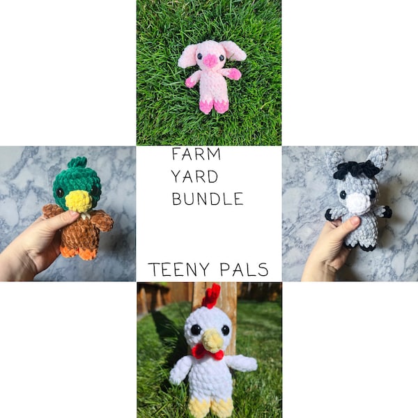 Farm Yard Teeny Pal BUNDLE- crochet pattern, amigurumi farm animal, crochet mallard, crochet chicken, crochet pig, crochet donkey