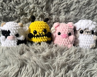 PDF pattern- no sew amigurumi, crochet cow, crochet sheep, crochet bee, crochet pig, crochet farm animals, fast crochet pattern, amigurumi