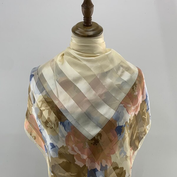 Vintage Authentic Yves Saint Laurent Flower Silk Scarf Babushka Body wrap Accessories Neckwear Hijab Square Scarf