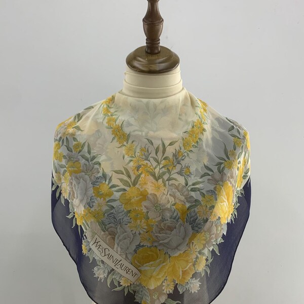Vintage Authentic Yves Saint Laurent Silk Scarf Babushka Body wrap Accessories Neckwear Hijab Square Scarf
