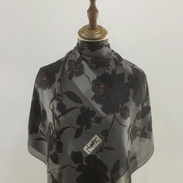 Vintage Authentic Yves Saint Laurent Scarf Babushka Square Scarf Head Scarf Head Wrap Accessories Black