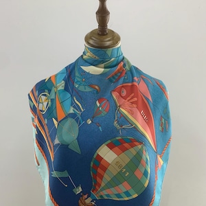 Vintage Authentic Hermes Les Folies du Ciel by Loic Dubigeon Silk Scarf Babushka Square Scarf Head Scarf Head Wrap Accessories