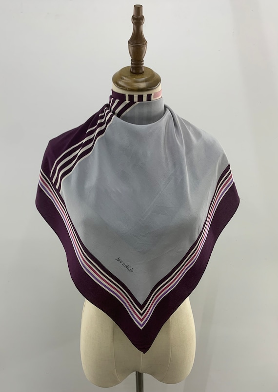Vintage Jun Ashida Silk Scarf, Vintage Jun Ashida Square Scarf, Vintage Jun Ashida Neckwear, Vintage Jun Ashida Purple Scarf