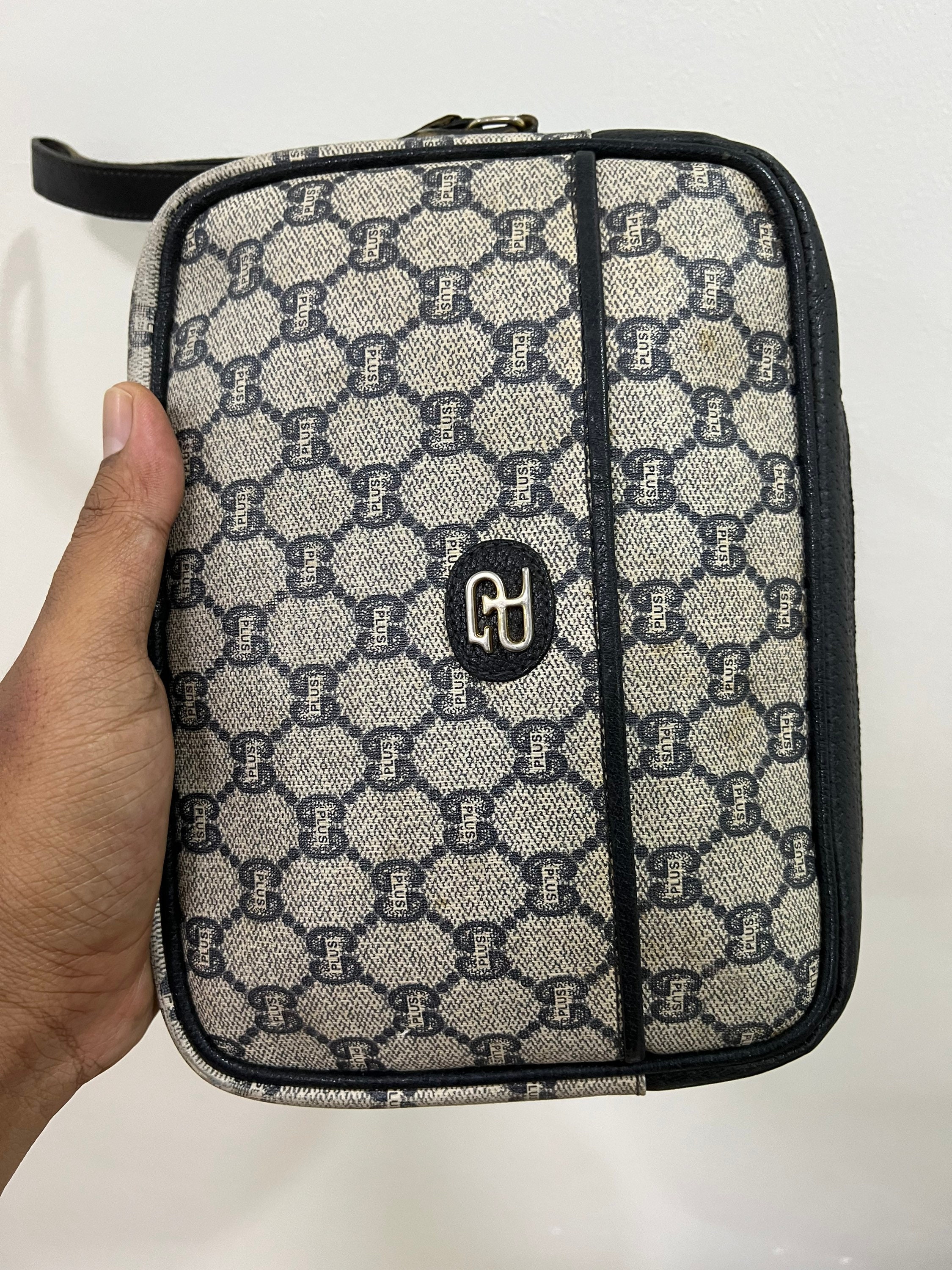 Vintage Authentic Gucci Plus Monogram Clutch Bag, Vintage Gucci