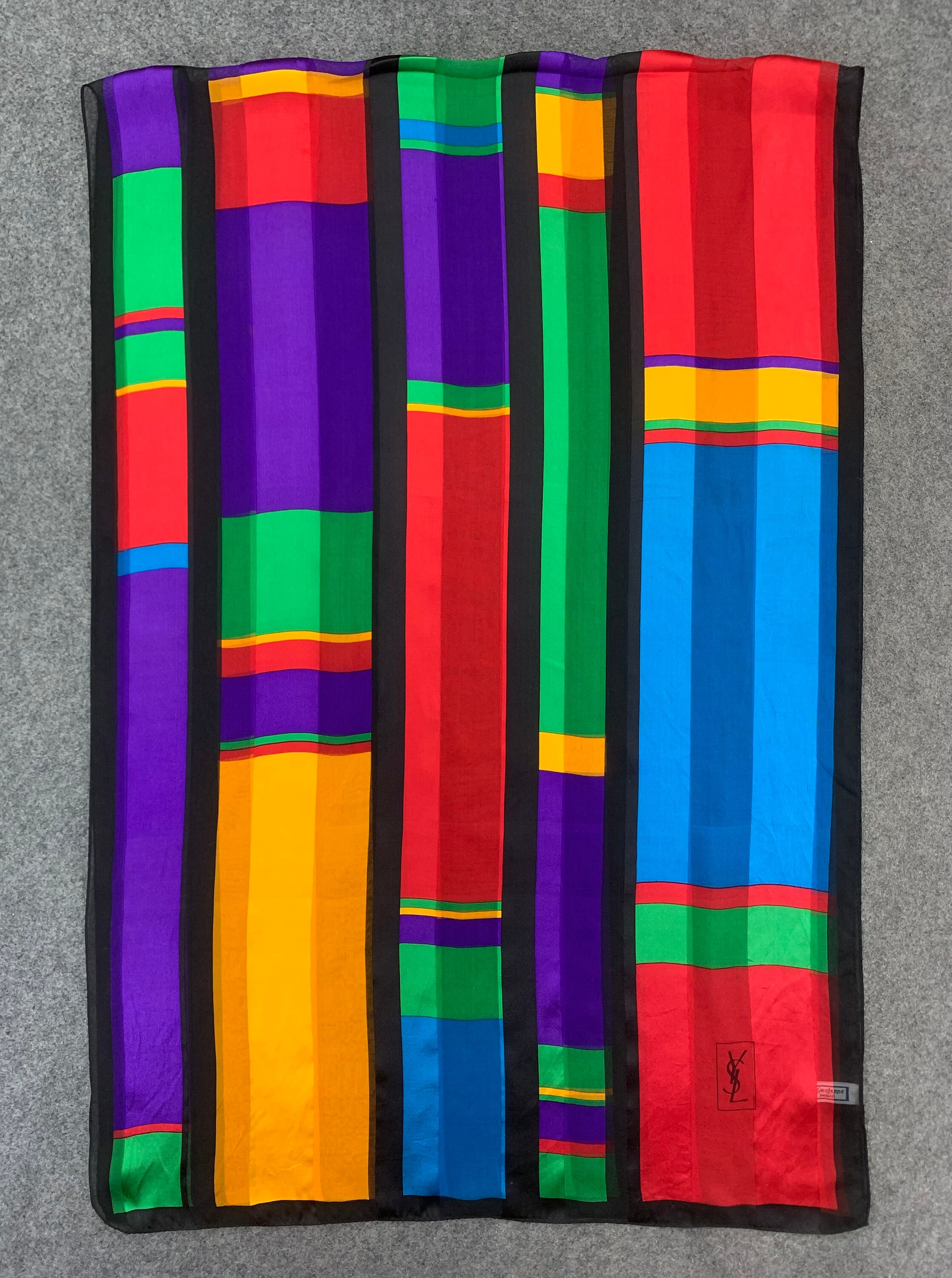 SAINT LAURENT PARIS｜MUFFLERS (719428 3Y210 1000) Vintage Authentic Yves Saint Laurent YSL Stole Silk Long