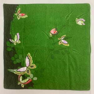 Vintage Japanese Art Green Scarf Babushka Handkerchief Bandana Mini Scarf Head Scarf Accessories