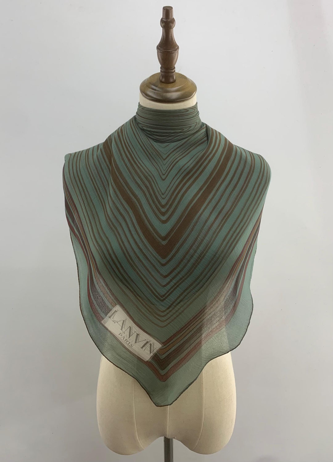 Foulard En Soie Vintage Lanvin Authentique - Multicolore Motif Géométrique - Occasion Bon État