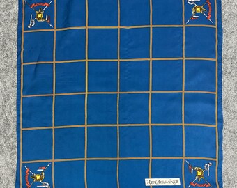 Vintage Cavalry Mini Silk Scarf Babushka Head Wrap Neckwear Blue