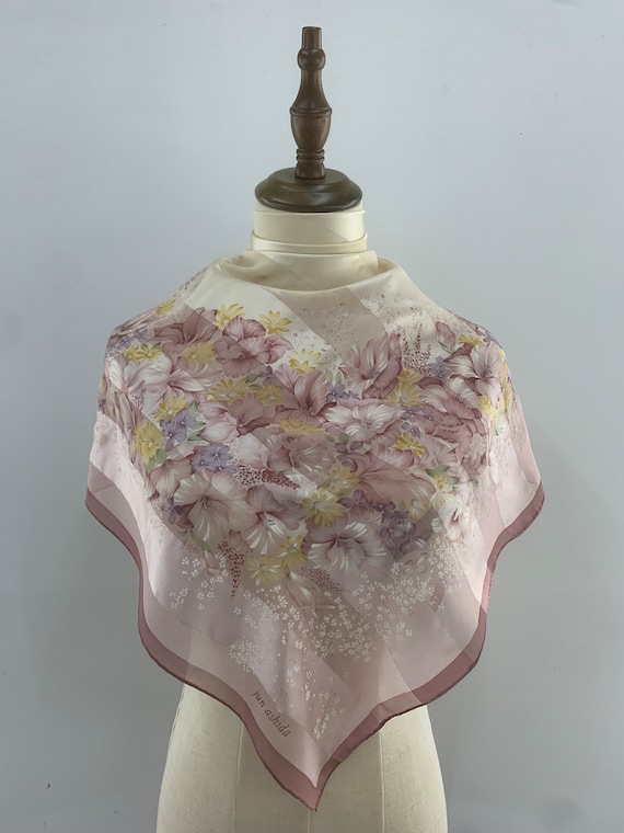 Vintage Jun Ashida Silk Scarf, Vintage Jun Ashida Wrap, Vintage Jun Ashida Babushka , Vintage Jun Ashida neck wear, Vintage Jun Ashida Shawl