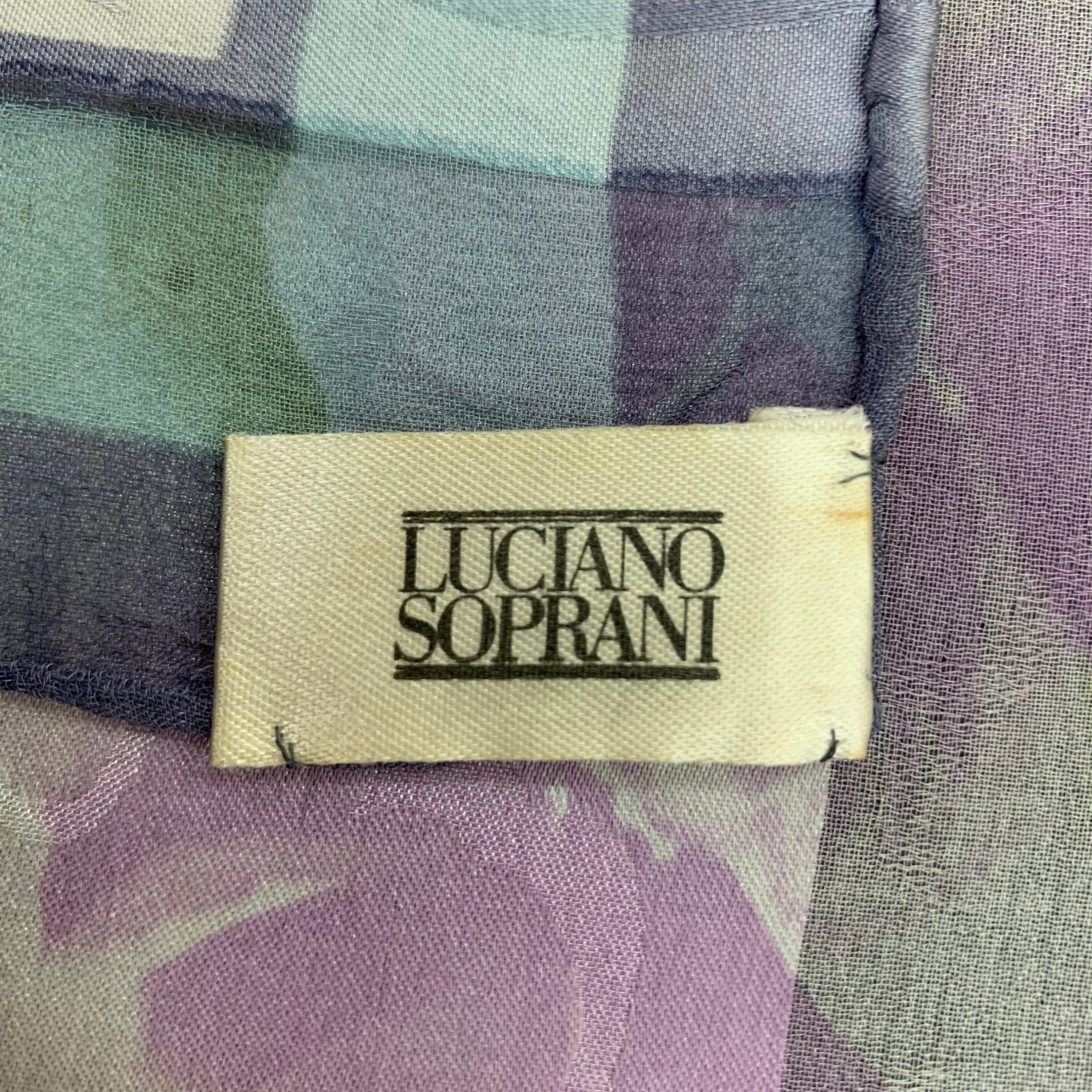 Foulard En Soie 100% Luciano Soprani - Vert - Vintage - 90 Cm - Occasion