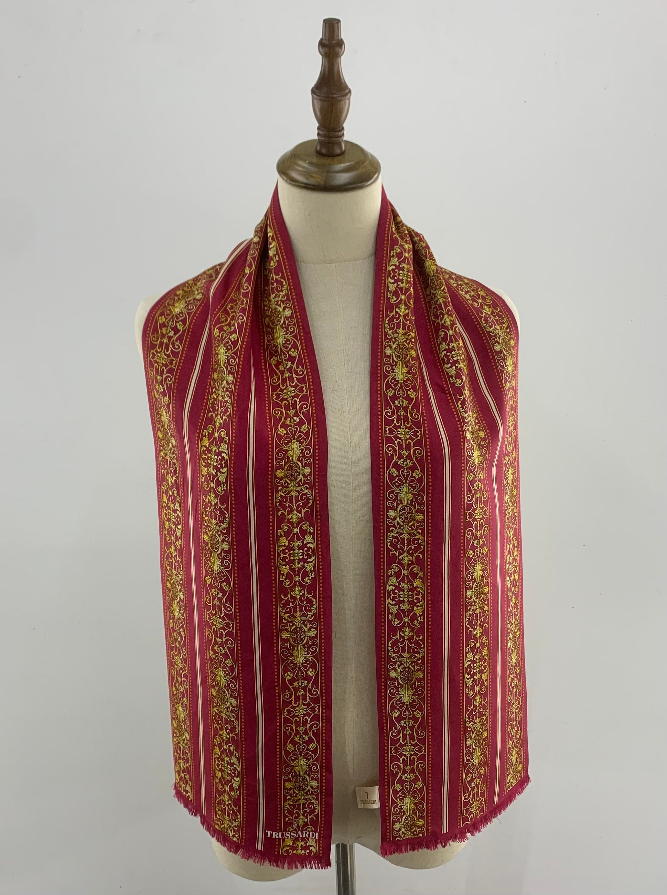 Trussardi vintage large wrap scarf Vintage Trussardi Silk Scarf Huge Scarves Neckwear Tassel  main image 2
