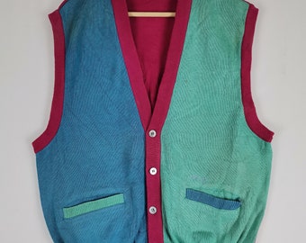 gilet sans manches vintage V Neck Multicolor, vintage V Neck Multicolor, vintage Multicolor V Set Sweater, vintage Vest Knitwear