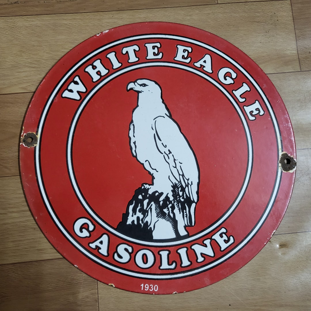 Pre-owned White Eagle Gasoline Porcelain Enamel Sign 12 Inches Round - Etsy