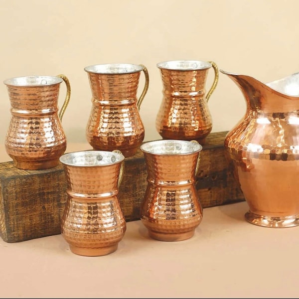 Turkish Handmade, Pure Copper Mug Set, Soft Drink Cup, Copper Forged Copper Mug,Copper Houseware, 9 oz ,Christmas Gift,Thanksgiving Dinner