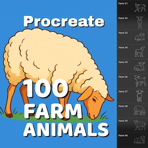 Procreate 100 Farm animals stamps