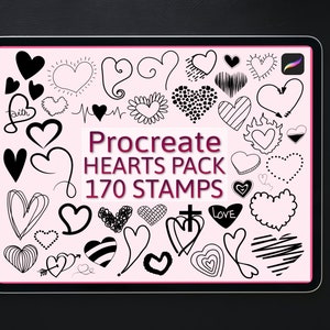 170 Herz Stempel, Procreate Stempel, Procreate Pinsel, Herz Pinsel, iPad Pinsel, Liebe Stempel Pack, Herz Pinselset, Herz Rahmen Kranz