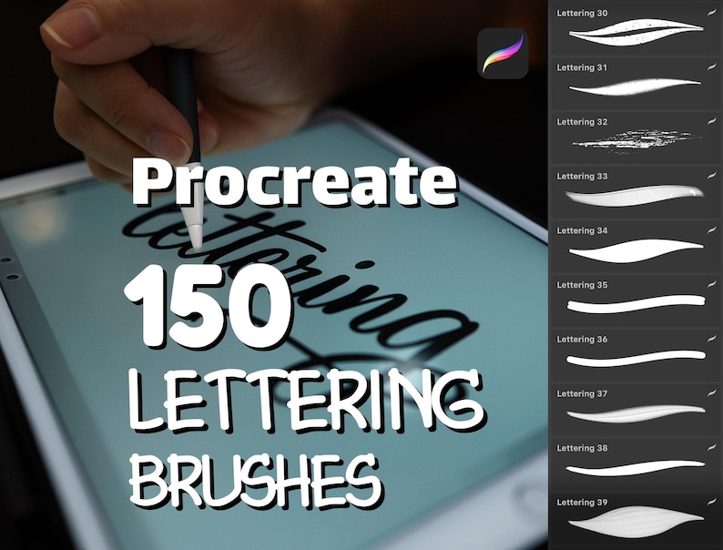 150 Lettering brushes, Procreate brushes, iPad brushes, Procreate brushset, Digital lettering, Brush for Procreate, Calligraphy brushes pack image 1