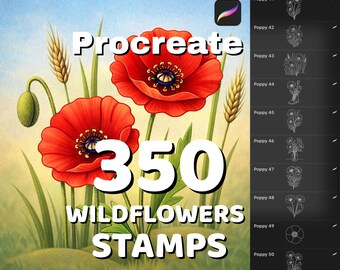 350 Wildblumen Procreate Stempel, Cottagecore Procreate Pinsel, Botanische Elemente für Natur-Branding & DIY-Einladungen