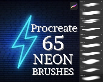 65 Neon brushes, Procreate lightning, Glow effect for Cyberpunk art & Neon lettering, Shimmer brush