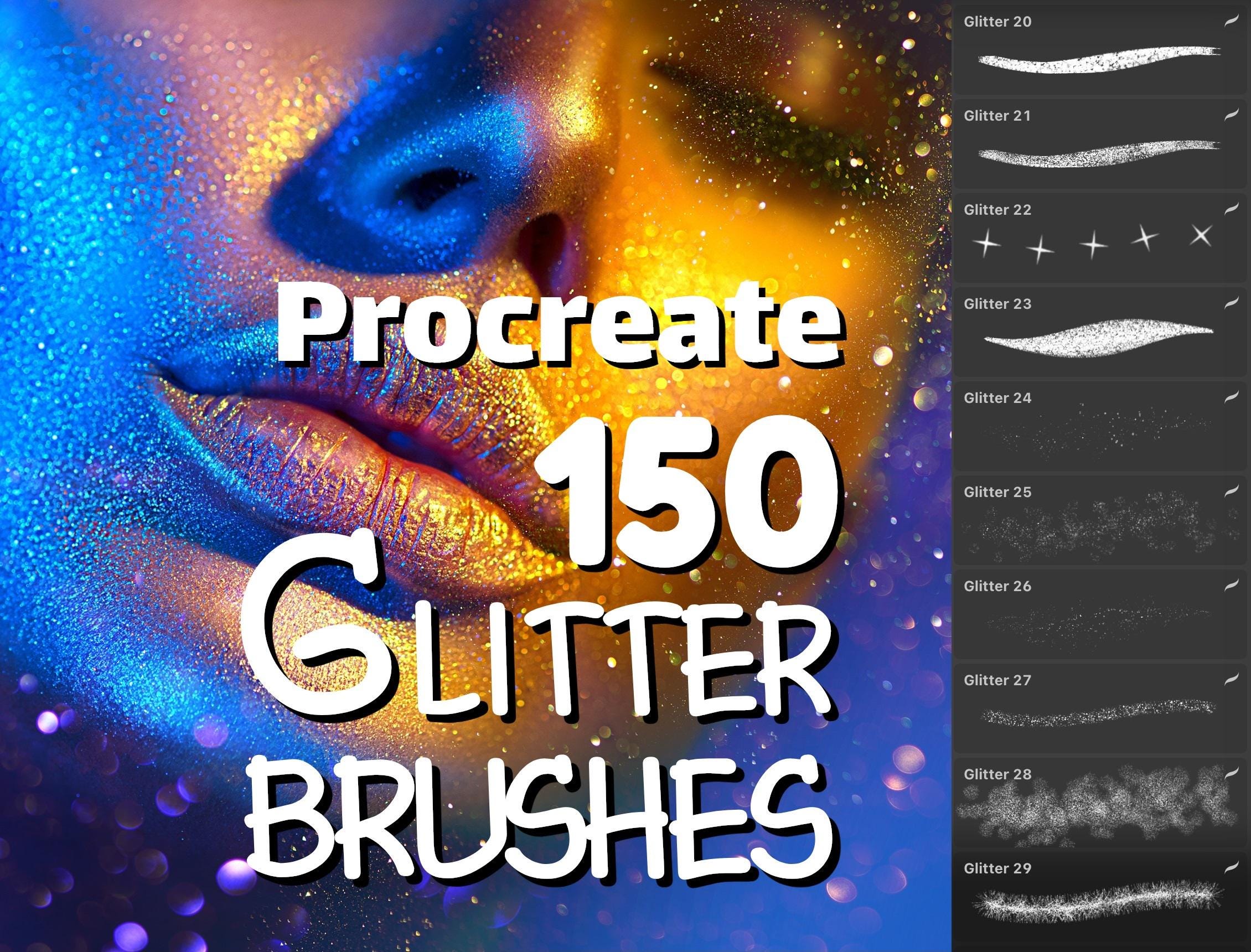 Paquete de 150 pinceles con brillo para Procreate en iPad – Destellos, Brillo, Estrellas y Patrones