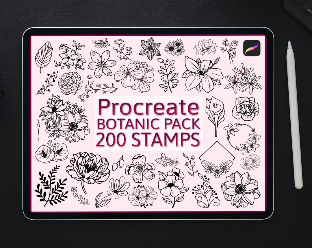 200 Botanical Stamps Bundle, Leaves Procreate Brushes, Flowers Stamps ...