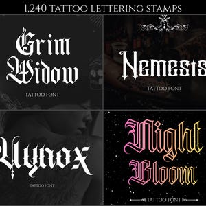 1290 Gothic lettering stamps, Procreate fonts for Tattoo & Streetwear design, Procreate calligraphy kit