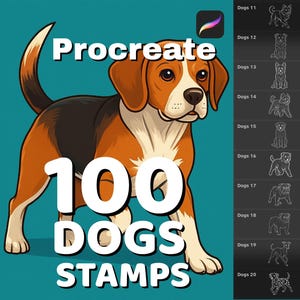 Pacote com 100 carimbos de cachorros para Procreate: diversas raças para retratos digitais de animais de estimação, pincéis de animais para Procreate.