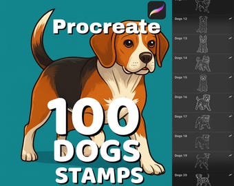 100 Procreate dog stamps bundle: various breeds for digital pet portraits, Animal Procreate brushes