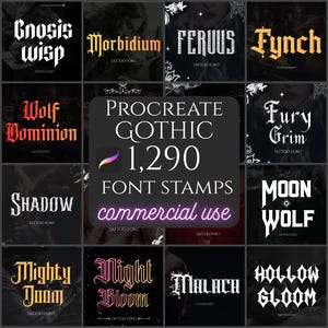1290 Gothic lettering stamps, Procreate fonts for Tattoo & Streetwear design, Procreate calligraphy kit