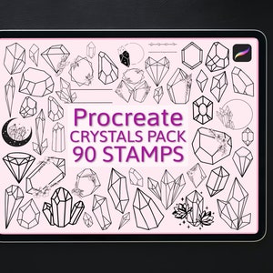 90 kristallstämplar, Gemstone Procreate-penslar, stämpelpaket med ädelstenar för digital konst och smyckesdesign