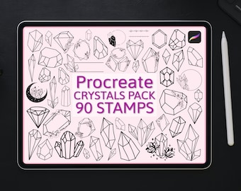 90 Crystal stamps, Gemstone Procreate brushes, Gem stamps pack for digital art & jewelry design