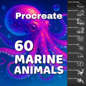 Procreate 60 Marine animals stamps