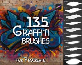 135 Graffiti brushes, Digital lettering, Procreate brushes for Street art & Urban illustration, Spray stamps