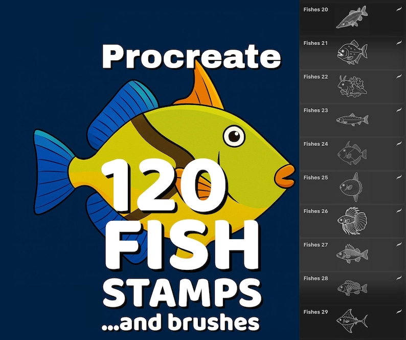 Procreate 120 Fish stamps and brushes