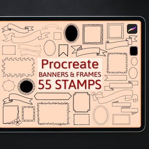 55 Ornamentrahmen Stempel, Banner Procreate Brushes, skurrile Rahmen für das Digitale Planung & Lettering
