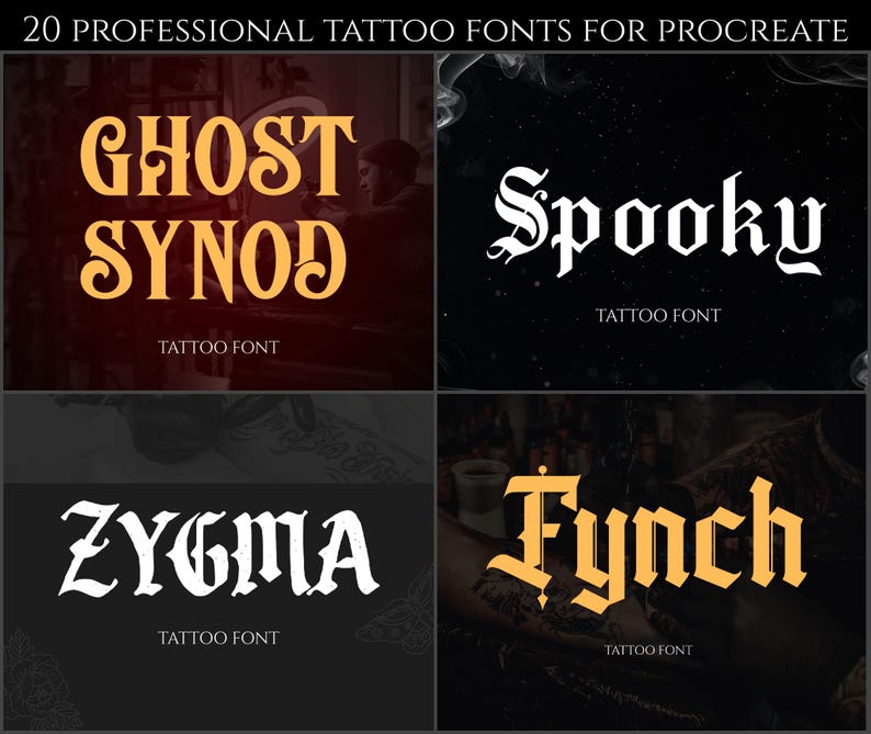 1290 Gothic lettering stamps, Procreate fonts for Tattoo & Streetwear design, Procreate calligraphy kit